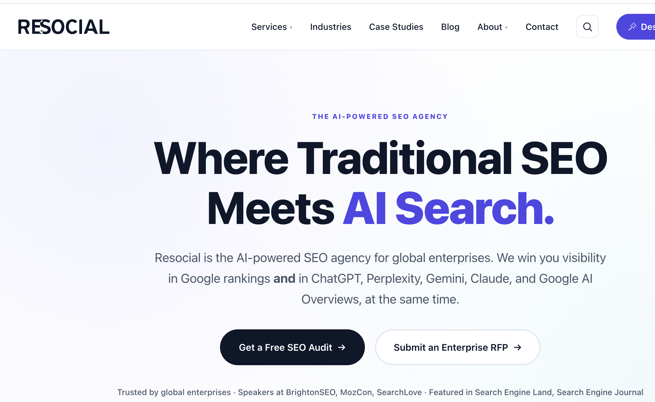 Resocial AI-powered SEO agency website